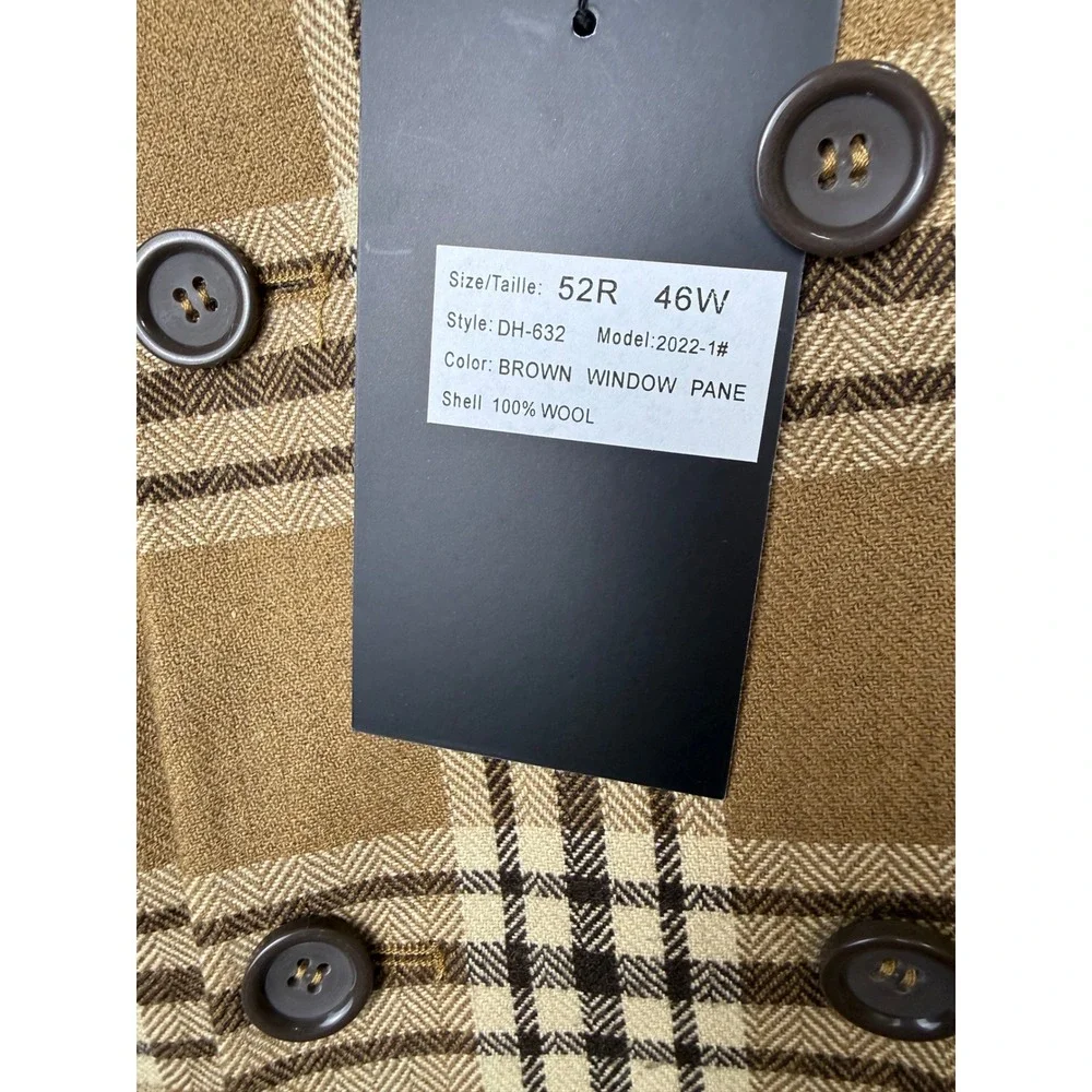 Apollo King Brown Windowpane Plaid 3-Piece Suit Super 150s Wool 52R 46W DH-632